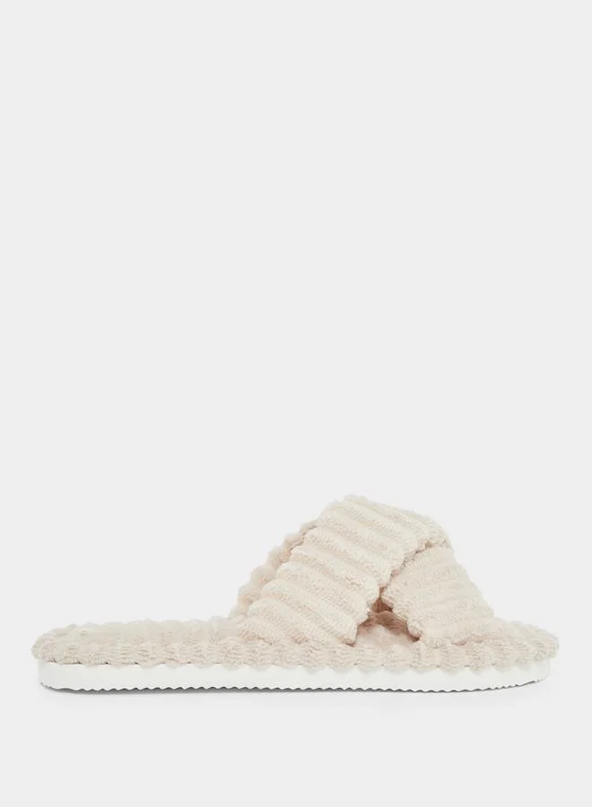 Styli Women Beige Crisscross Bedroom Slippers